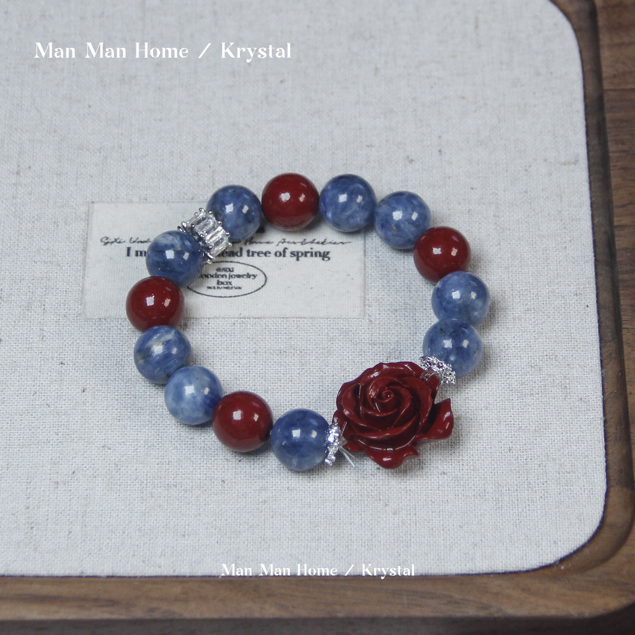 含辰砂工艺品MMJ666【伯爵红茶】满满家蓝晶石朱砂花花手链多样性发