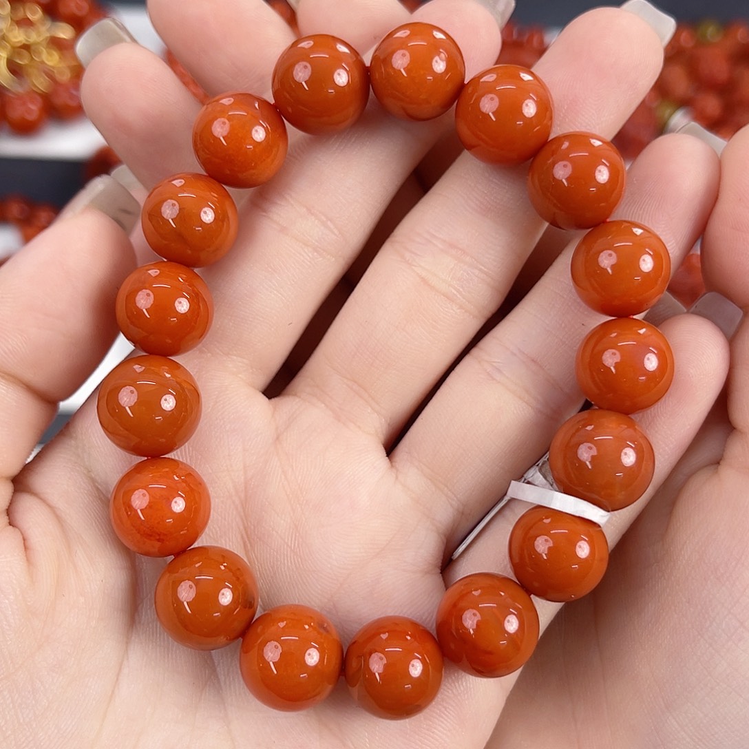 南红玛瑙未镶嵌瓦西柿子红满肉12mm手串