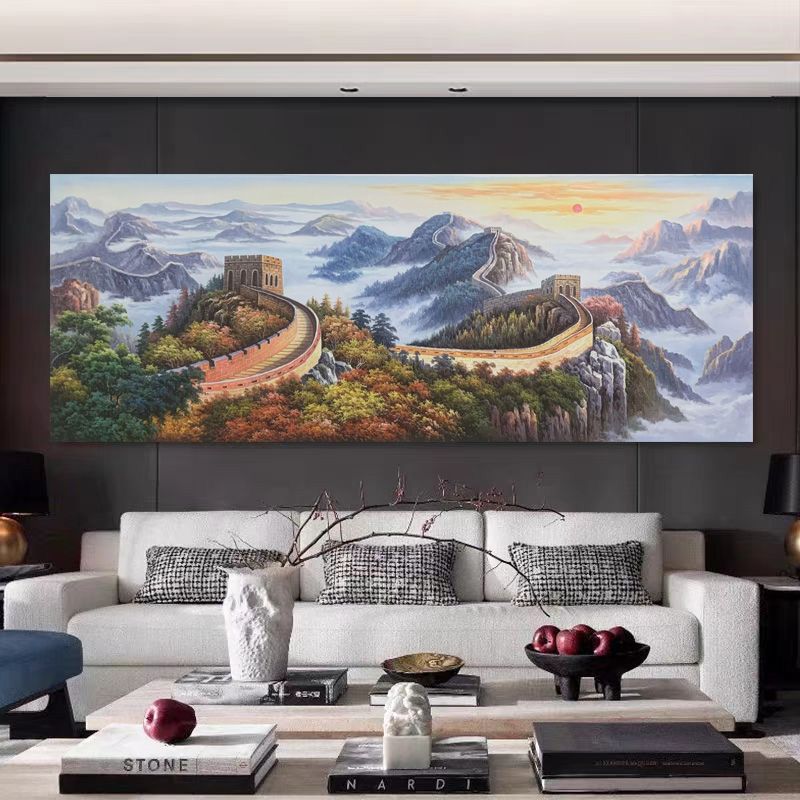 定金《万里长城》80*220含内框，刘春建原创手绘油画，肌理装饰画挂画