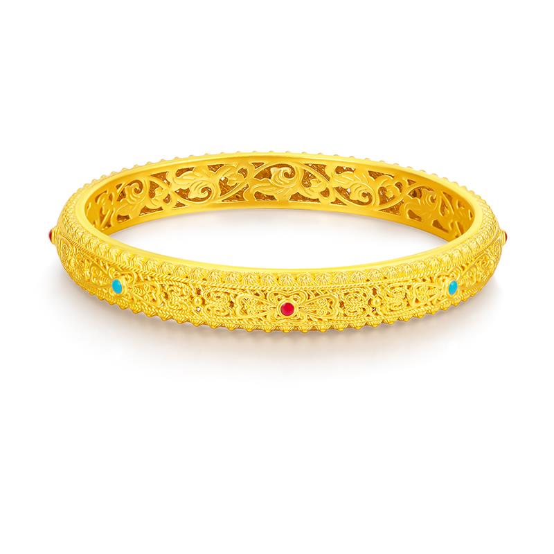 福满圆珠宝1 足金999投资金 镂空花丝缠枝手镯