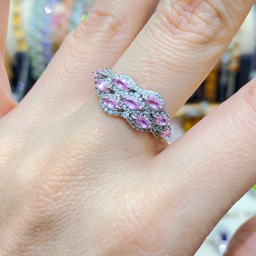 彩色蓝宝石戒指银S925镶嵌