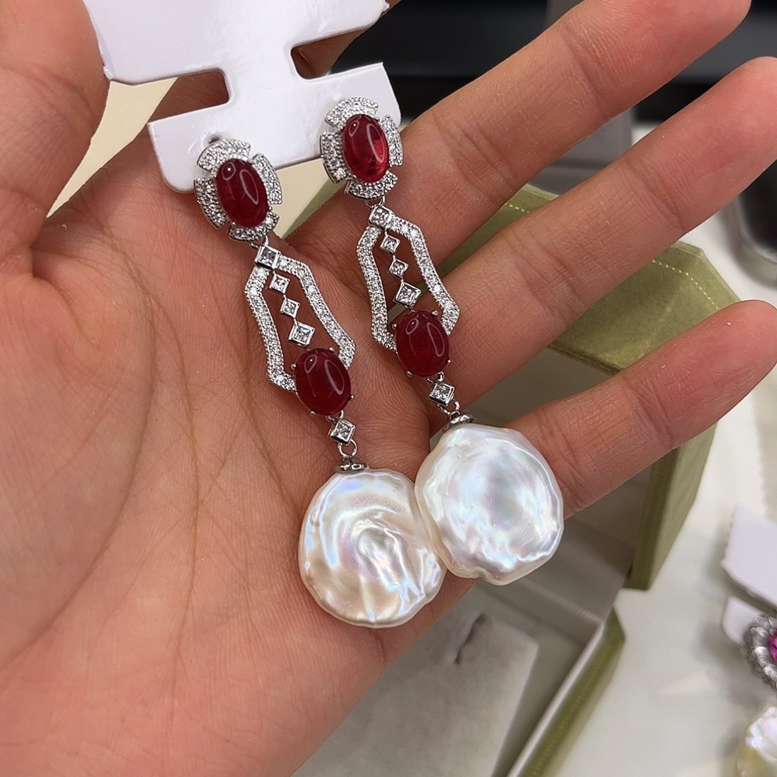 合金淡水珍珠耳饰