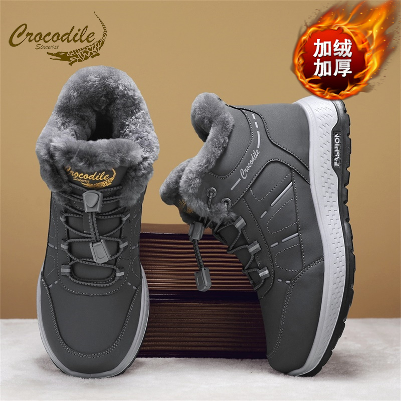 鳄鱼恤男女冬季棉鞋羊毛加厚加绒雪地靴东北皮毛一体大棉鞋休闲鞋