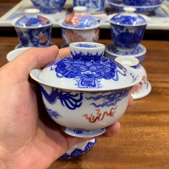 自成堂柴窑 双龙盖碗