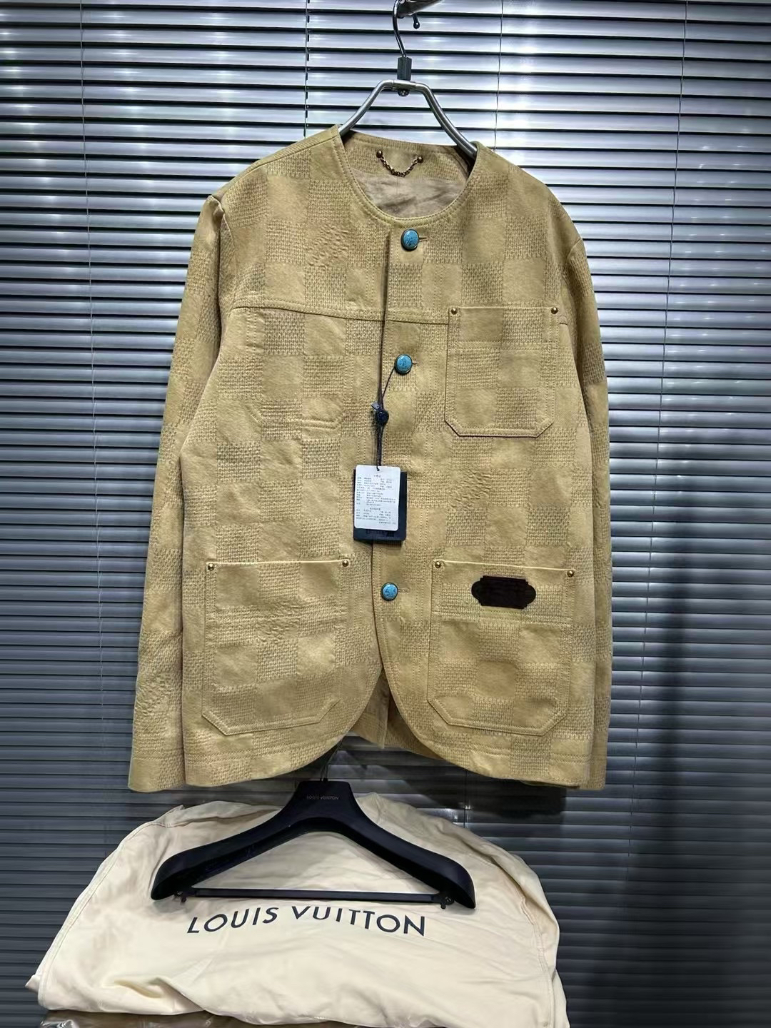 LouisVuitton24fw爆款绿松石卡其色棋盘格圆领夹克外套/50码/全新