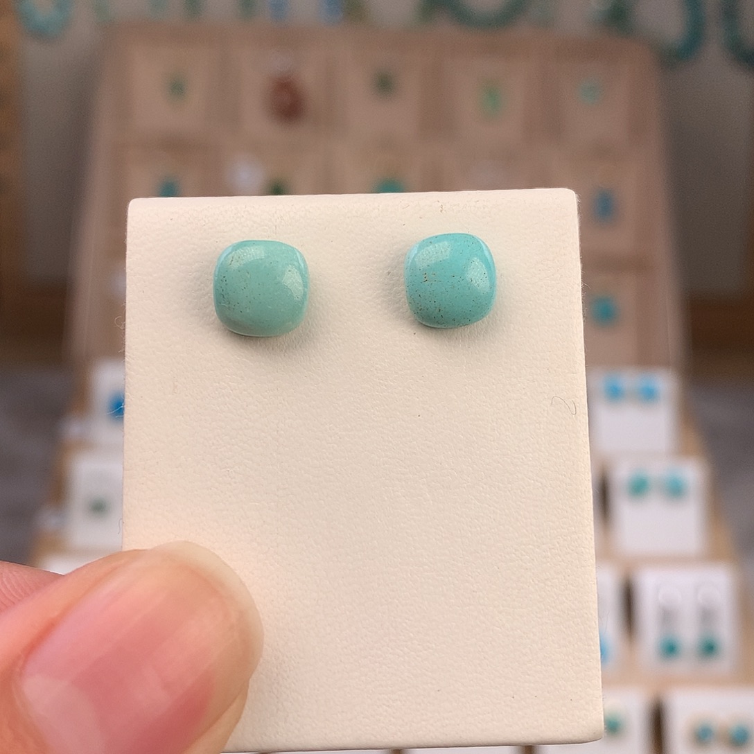 小***下绿松石银S925镶嵌耳饰