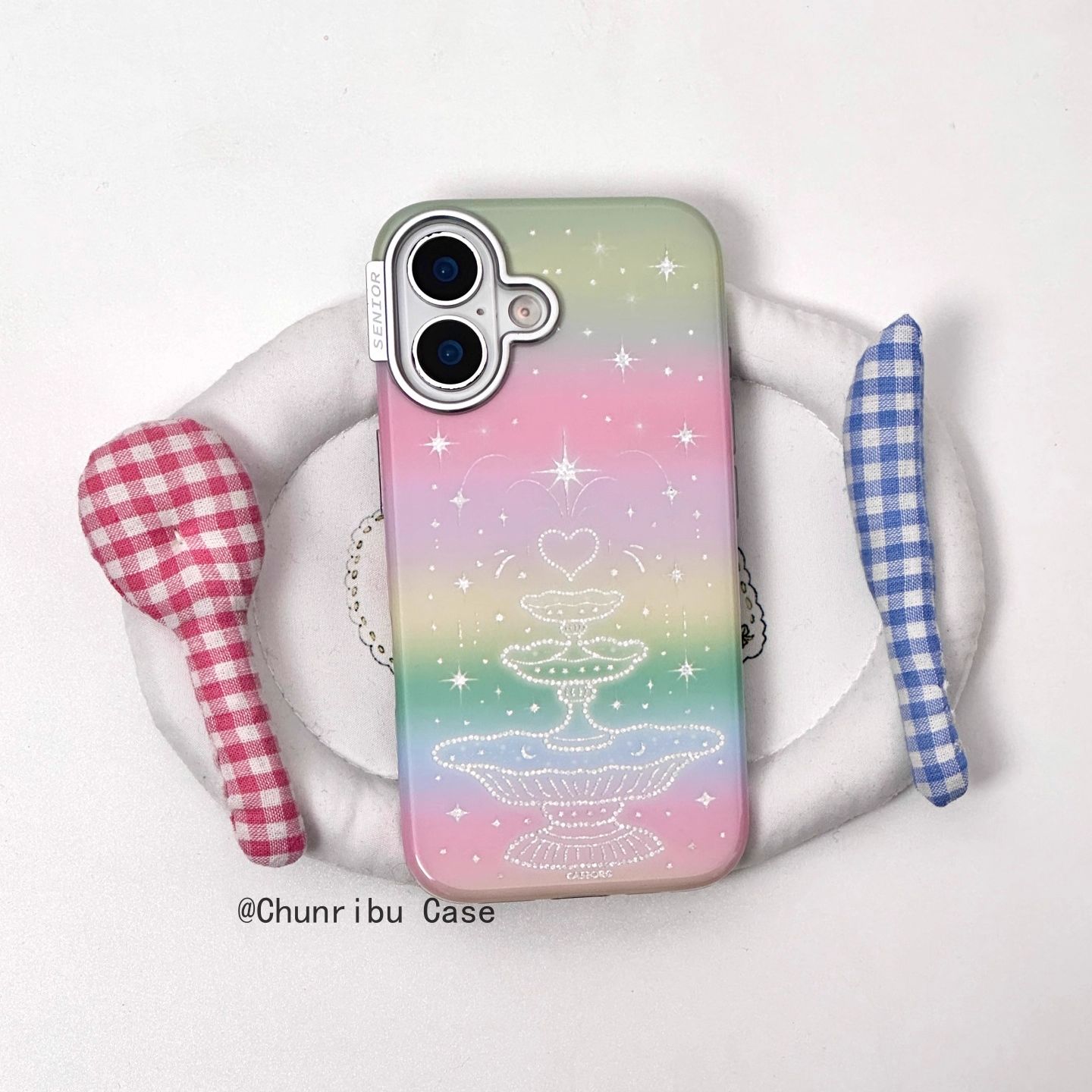 日韩小清新彩虹闪闪爱心喷泉适用苹果17/16promax手机壳15/14