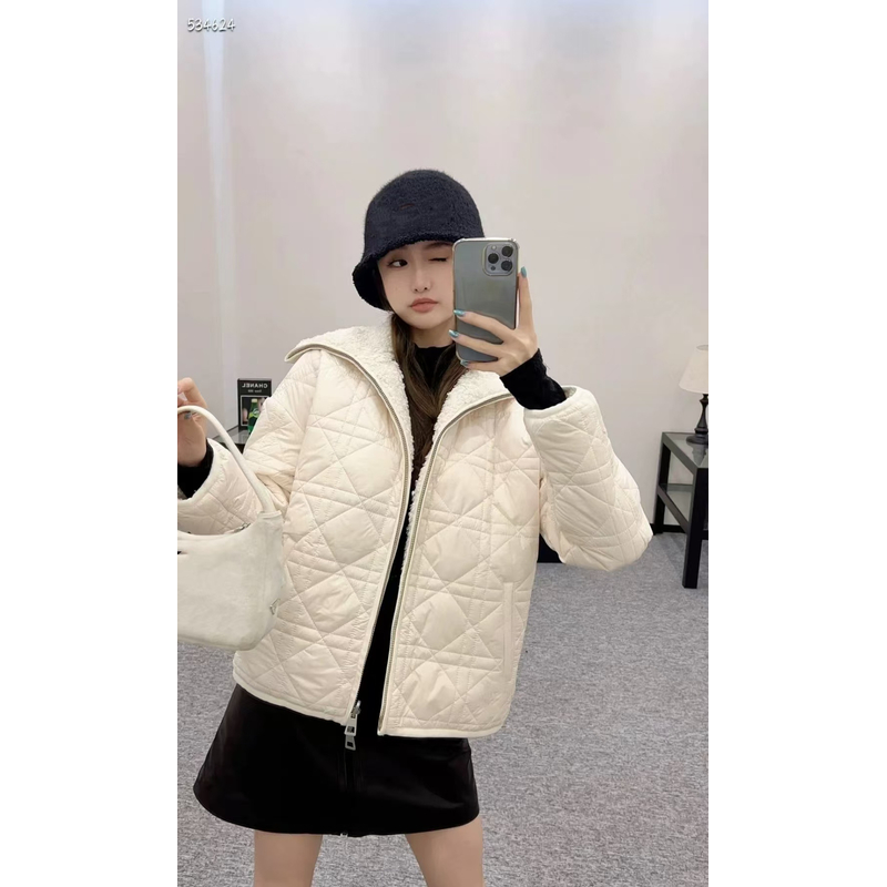 【LL】D新款双面穿菱格纹翻领羽绒服外套