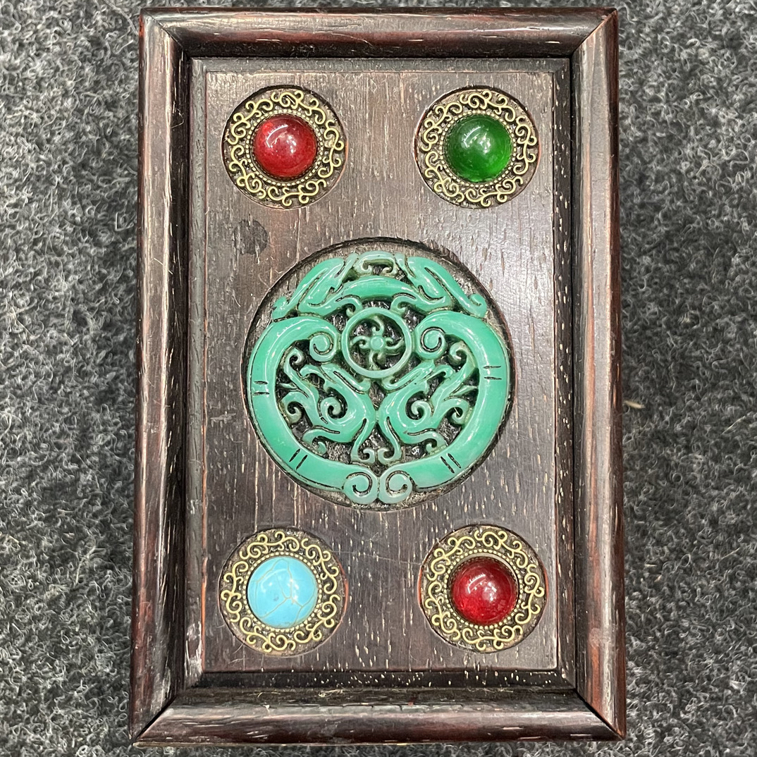 【闪购商品】闷/四保镶绿谭盒木摆件复古工艺