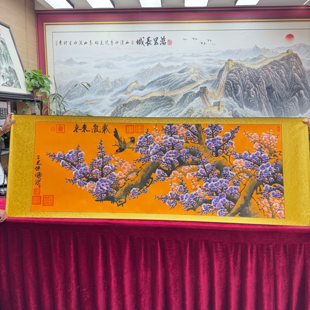 汪保国-《紫气东来-龙头梅》-精品国画矿物质颜料-200X70cm