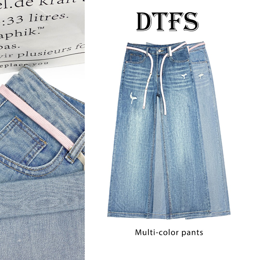 【大婷】25春夏新款纯色高腰窄版拼接直筒牛仔裤重工显瘦长裤6213