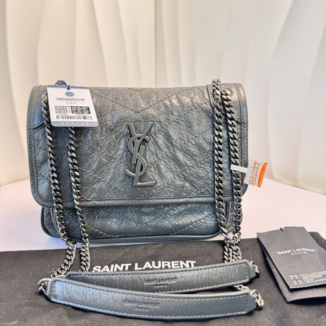 99新 YSL/圣罗兰 灰色d扣小号Niki斜挎包/8112