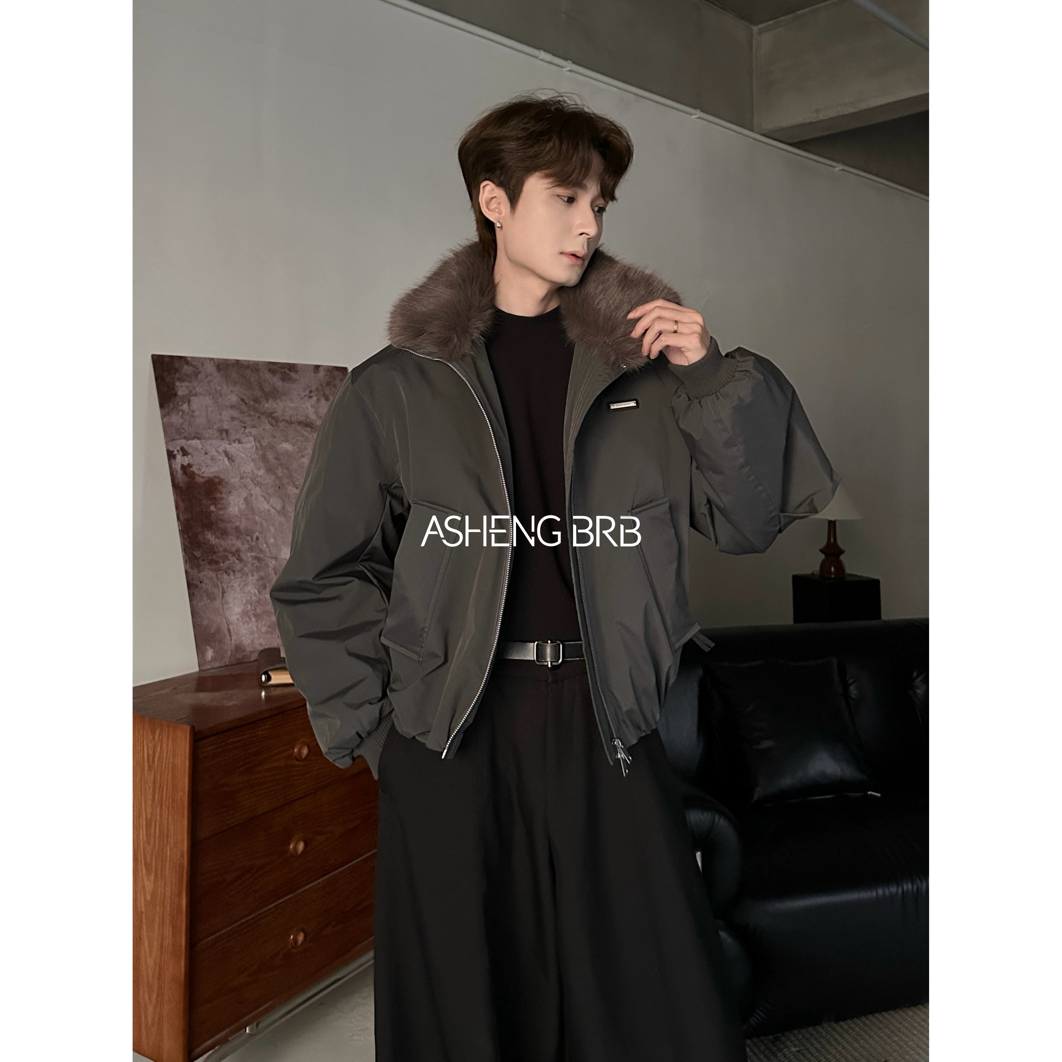 【ASHENG BRB】25A/W可拆卸毛领羽绒服男夹克宽松休闲加厚保暖外套