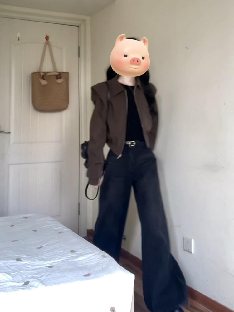 初秋棕色短款外套女春秋款2025新款独特超好看显瘦小个子早秋夹克