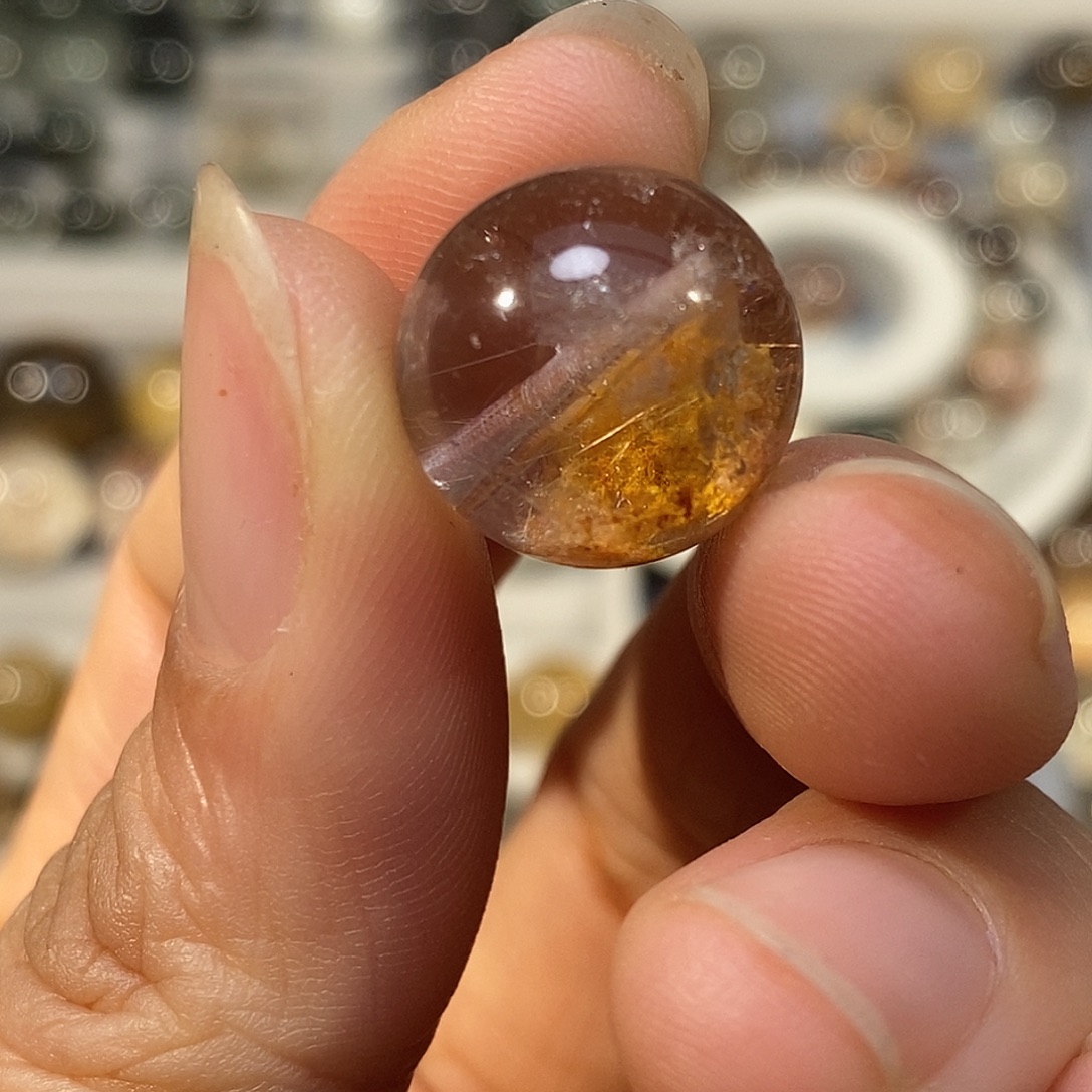 未镶嵌手链烟晶橘幽发晶共生卡15.3微瑕疵 放漏