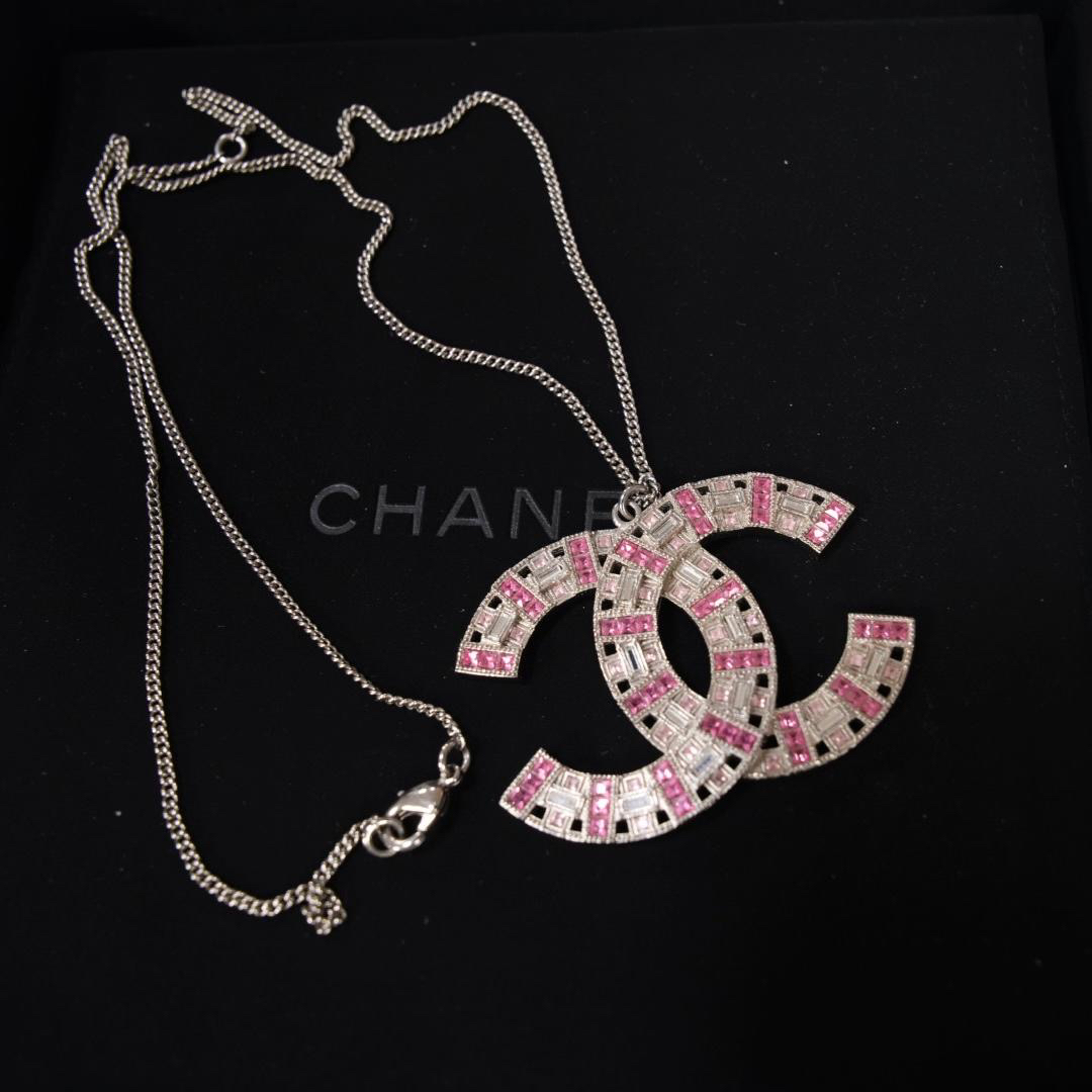 99新 Chanel/香奈儿 Chanel双C闪钻大logo吊坠项链