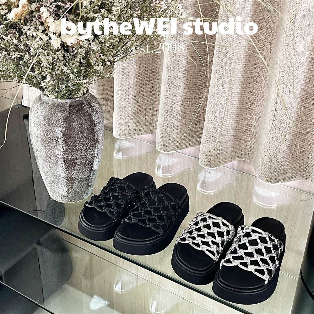 bytheWEI【编织桑达】厚底拖鞋手工编织女鞋外穿凉拖女2025夏季新款