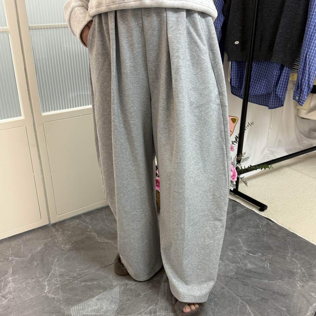 韩系秋冬新款宽松百搭垂感阔腿休闲卫裤