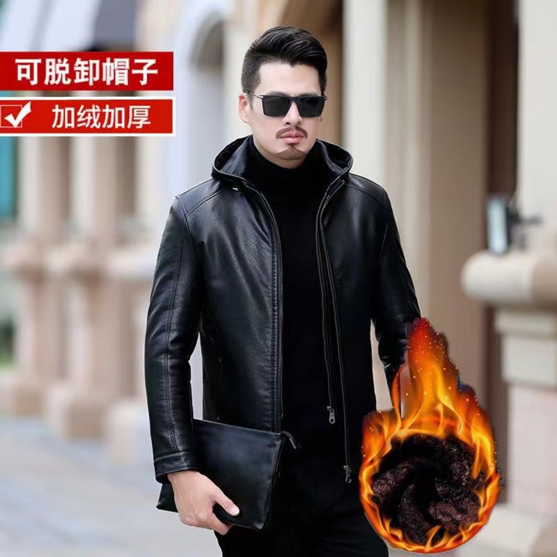 【帽子可脱卸】海宁男士皮衣秋冬新款加绒加厚款男装真皮连帽外套18