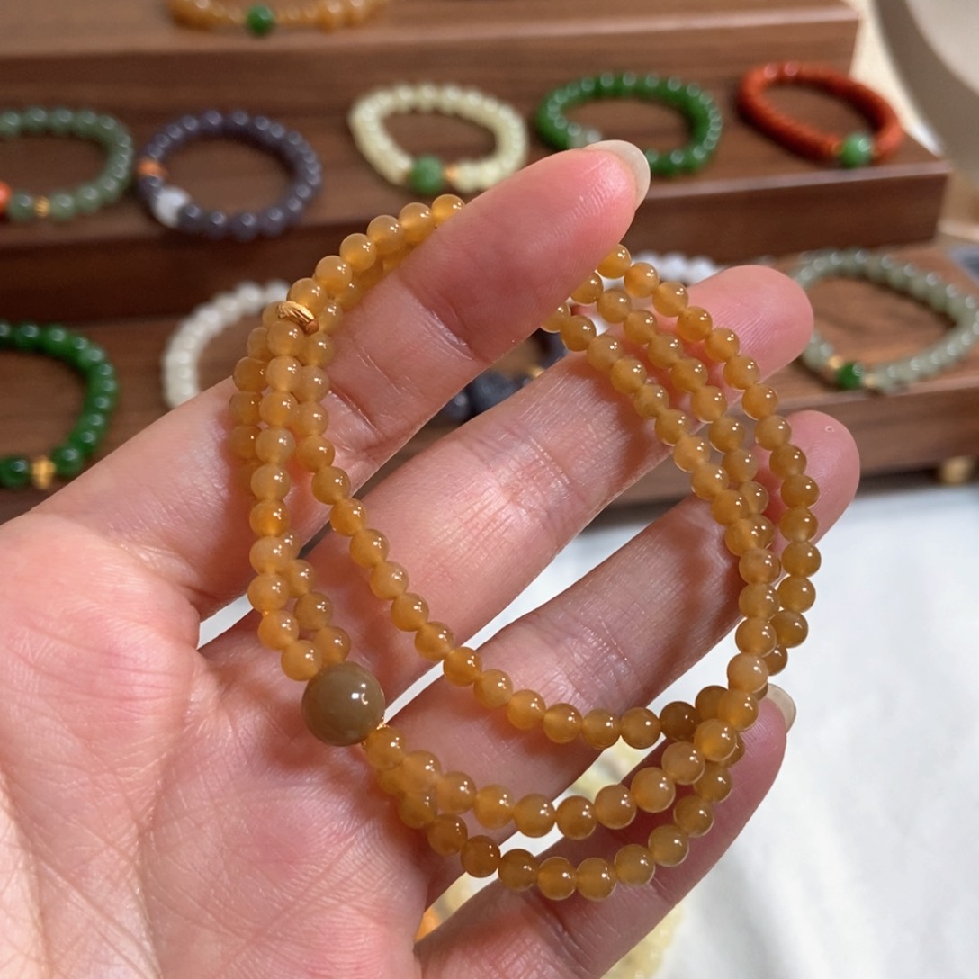 和田玉手链银S925镶嵌福利4mm且末糖