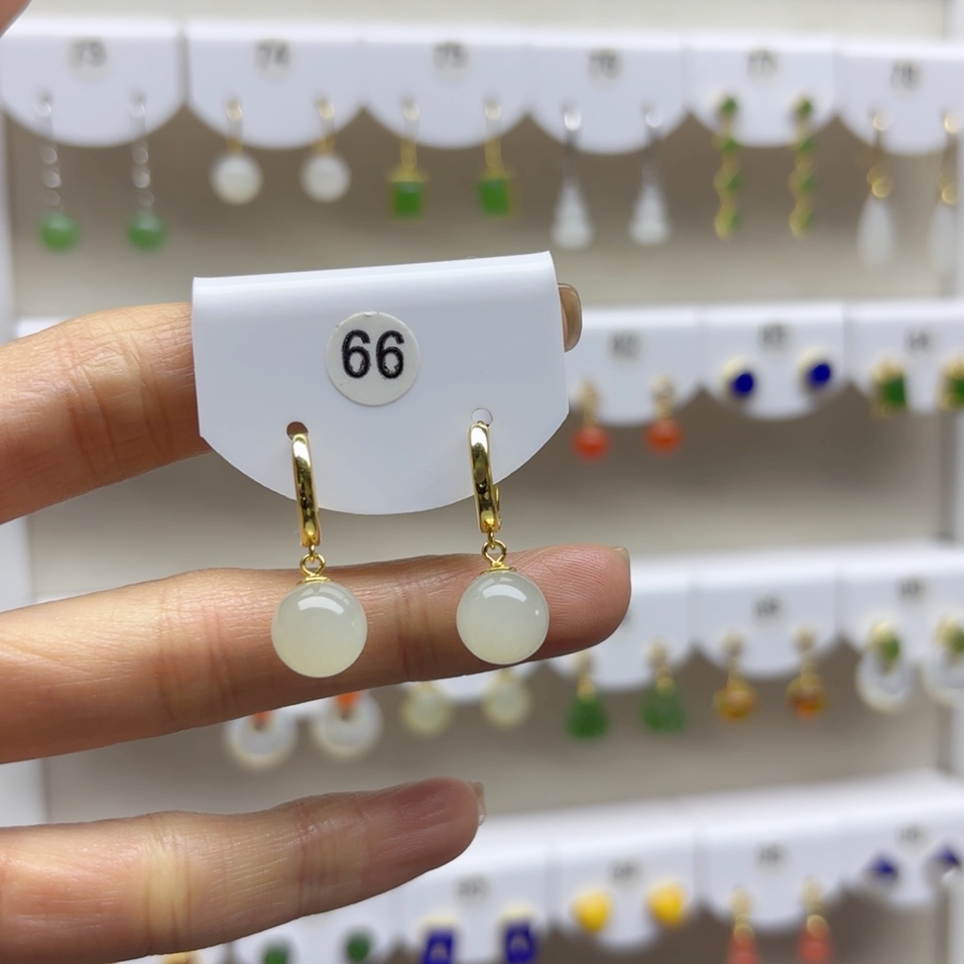 银S925镶嵌和田玉耳饰