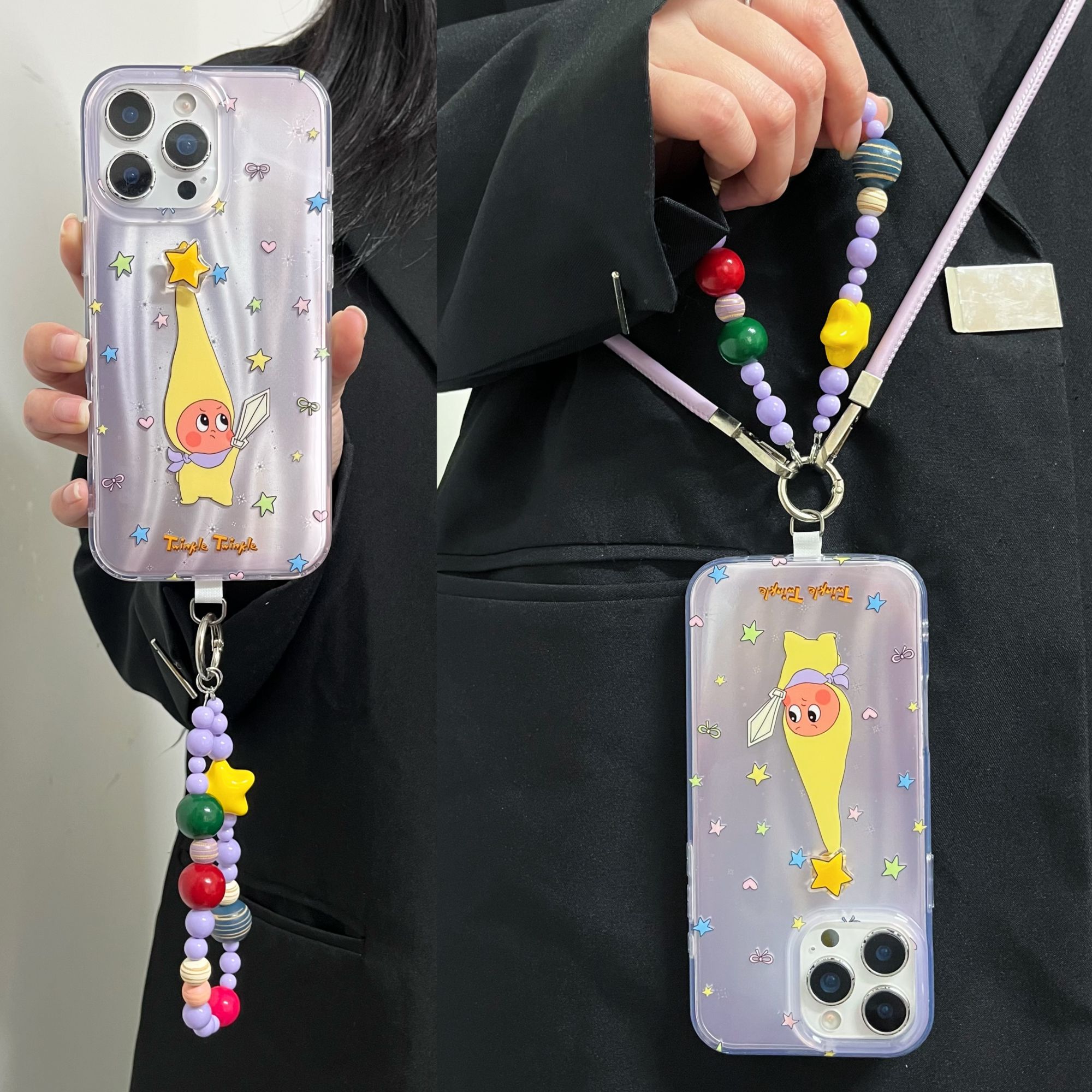 唯美紫底持剑星星人旋转手链适用iPhone16promax手机壳苹果15pro