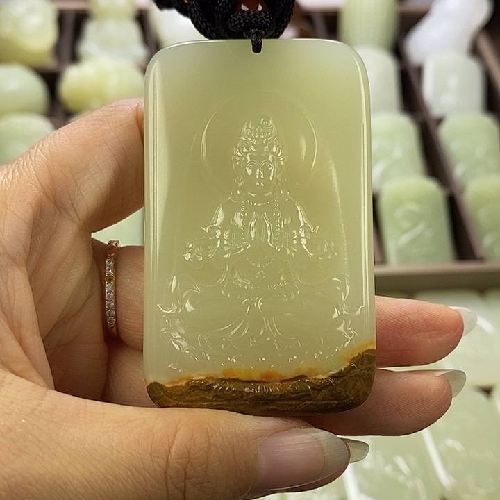 昆仑石双面观音牌