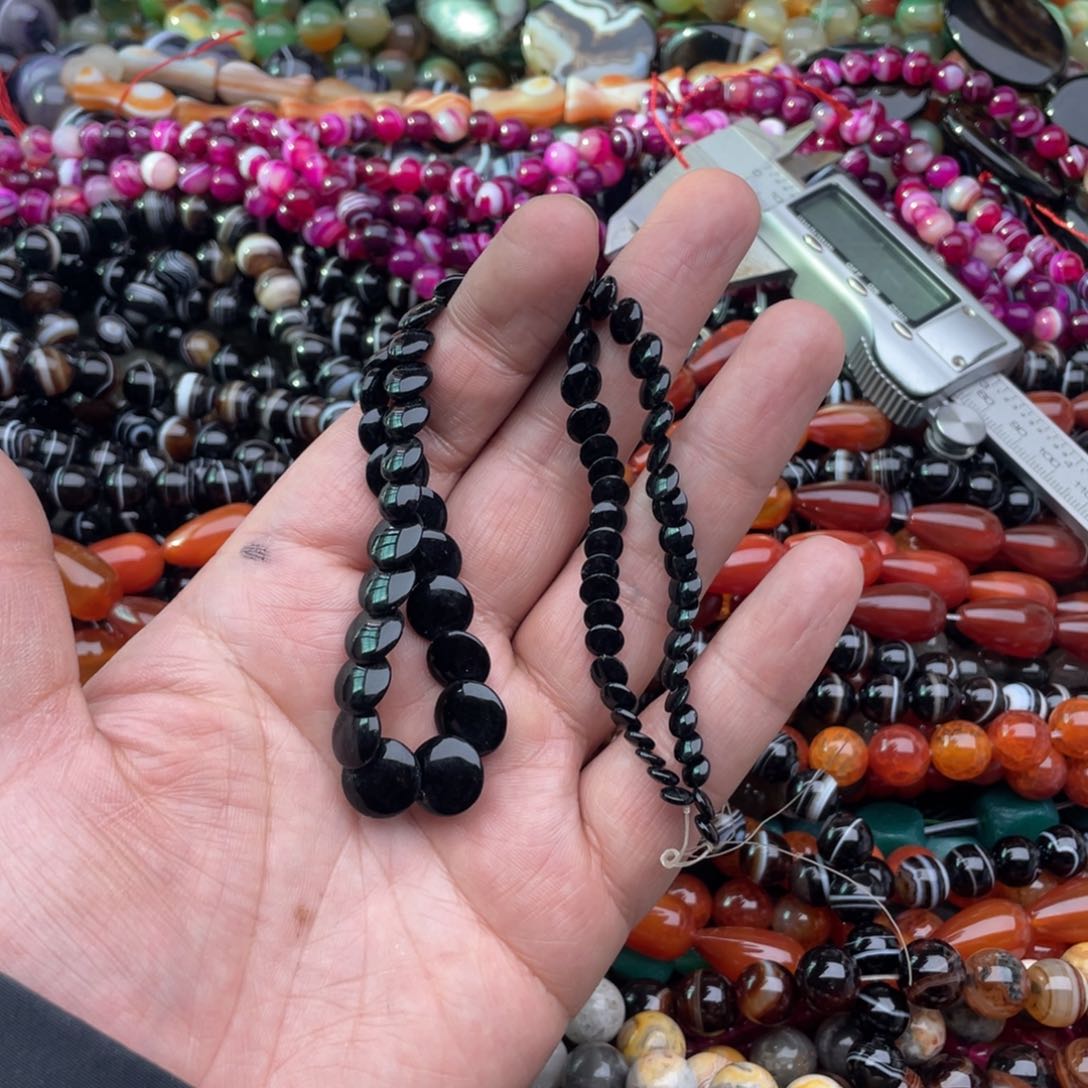 玛瑙/玉髓珠宝半成品未镶嵌一条装黑玛瑙塔链