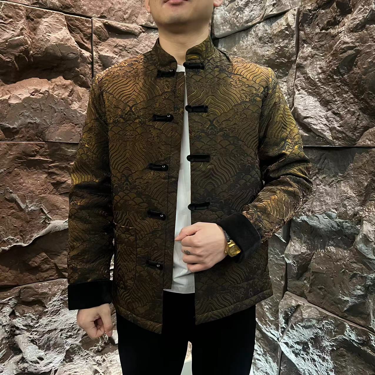 263408 953男士新款时尚休闲唐装棉服外套