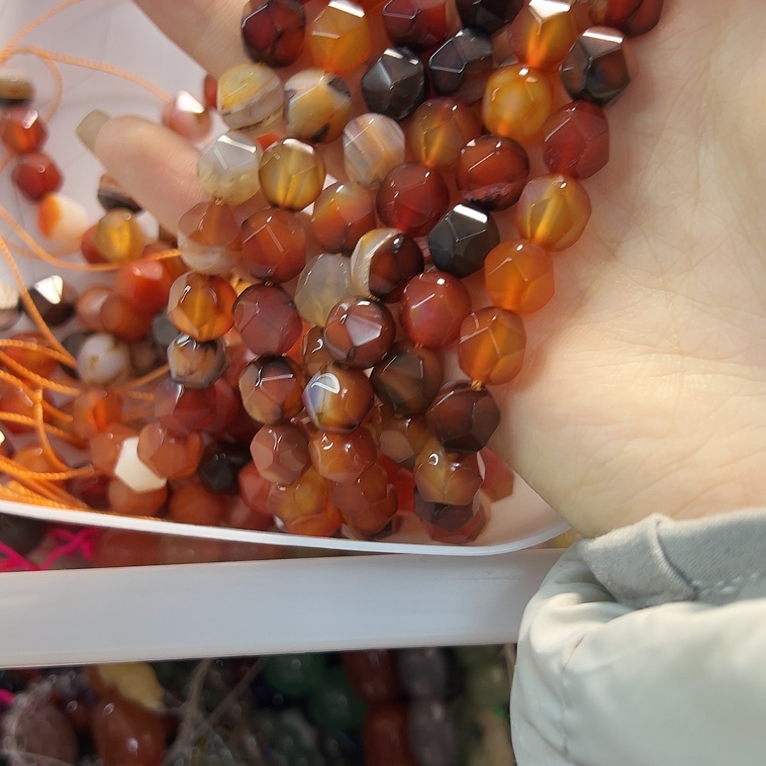 玛瑙/玉髓合金珠宝半成品花玛瑙卡10八菱切一条