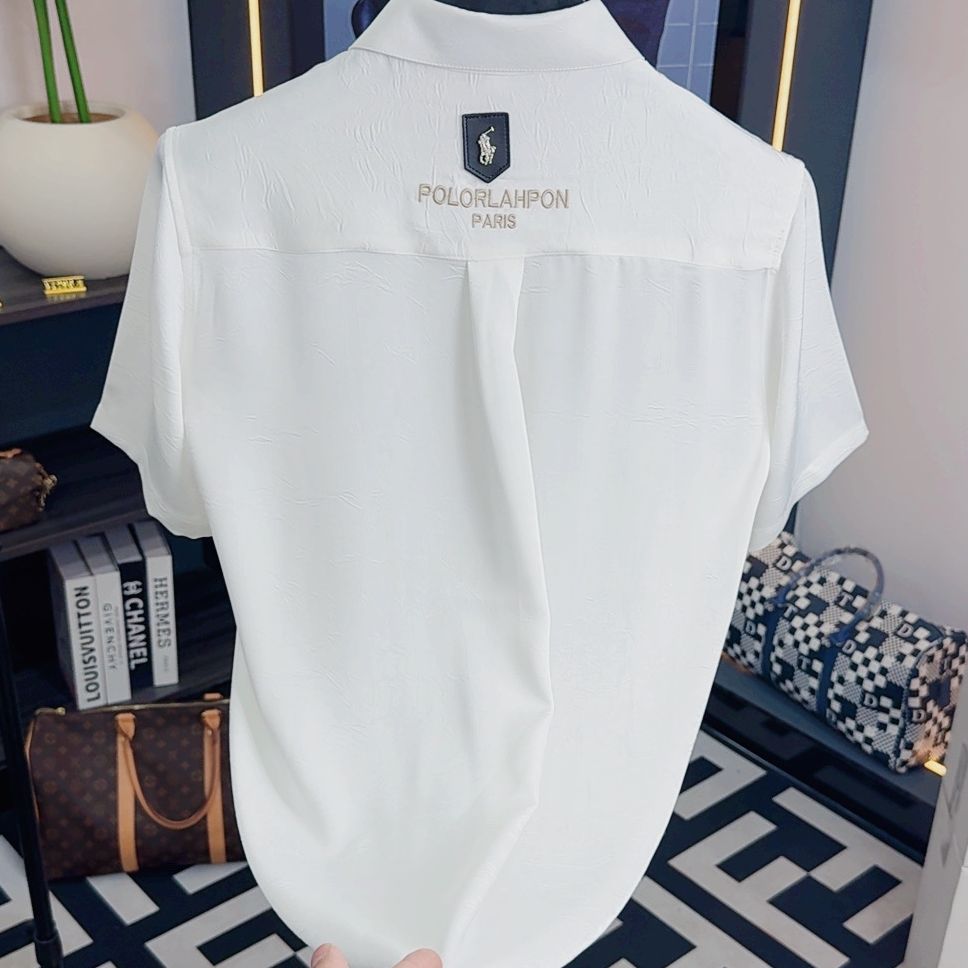 2025夏季新款男士百搭时尚衬衫纽扣刺绣轻薄T恤25223