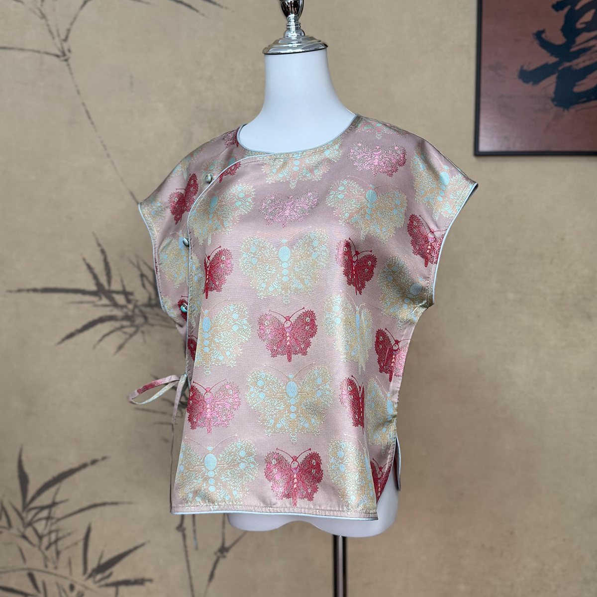 【卷卷新中式】”黑金蝴蝶“蜀锦罗斜襟国风系带上衣