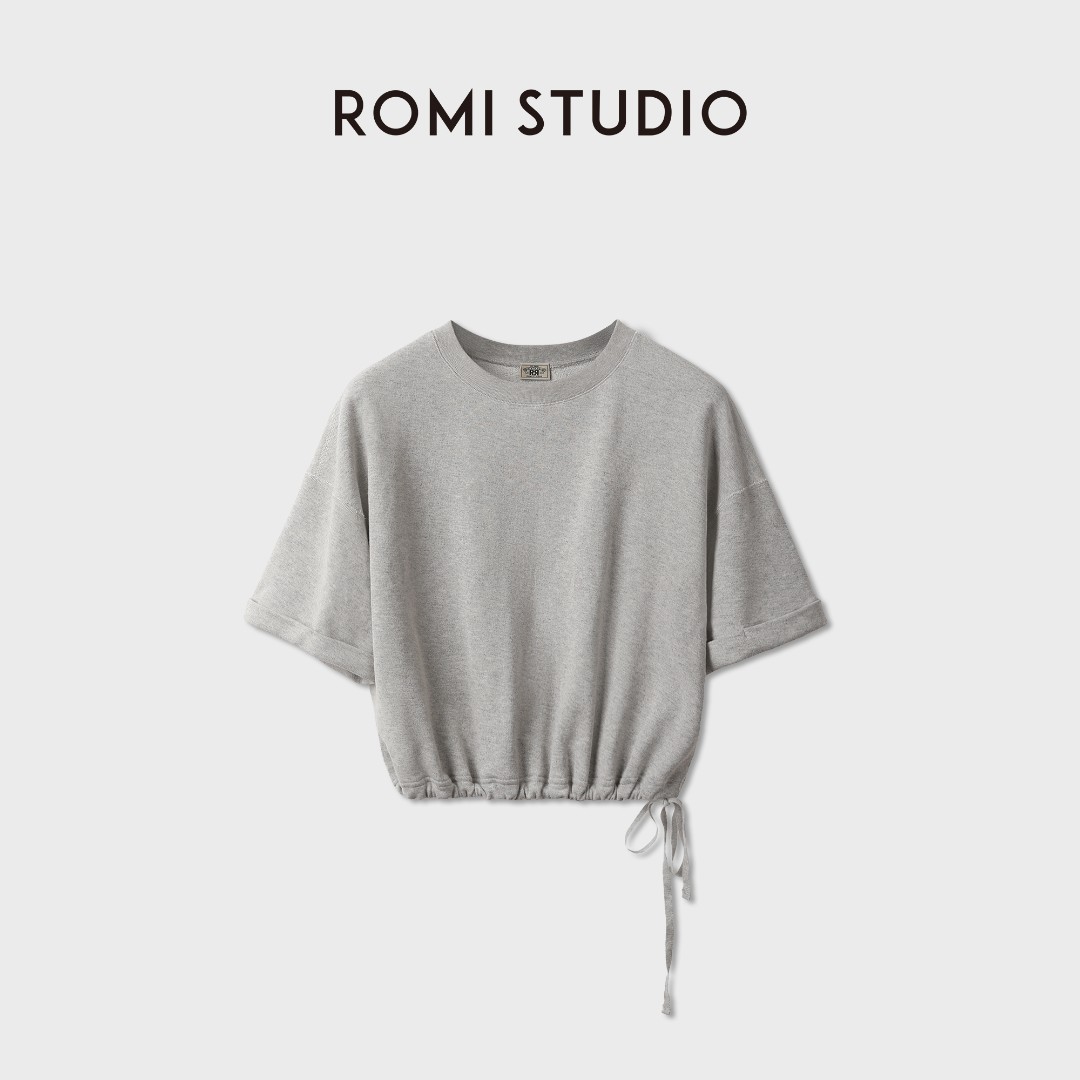 ROMI STUDIO牦牛绒+棉轻盈舒适下摆抽绳宽松短袖卫衣RWDRSE3546