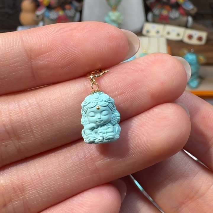 这***啊绿松石18K金镶嵌度母滴流