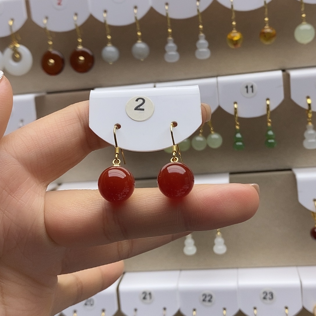 玛瑙/玉髓银S925镶嵌耳饰