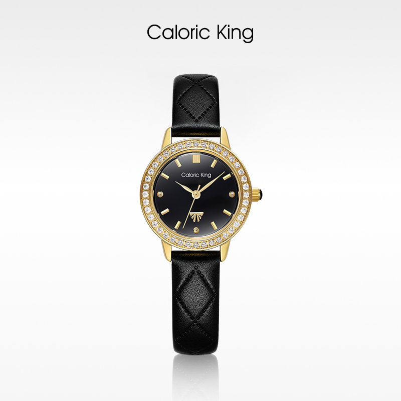 凯卡思Caloric King复古·蝴蝶结系列黑金色皮带款女士腕表
