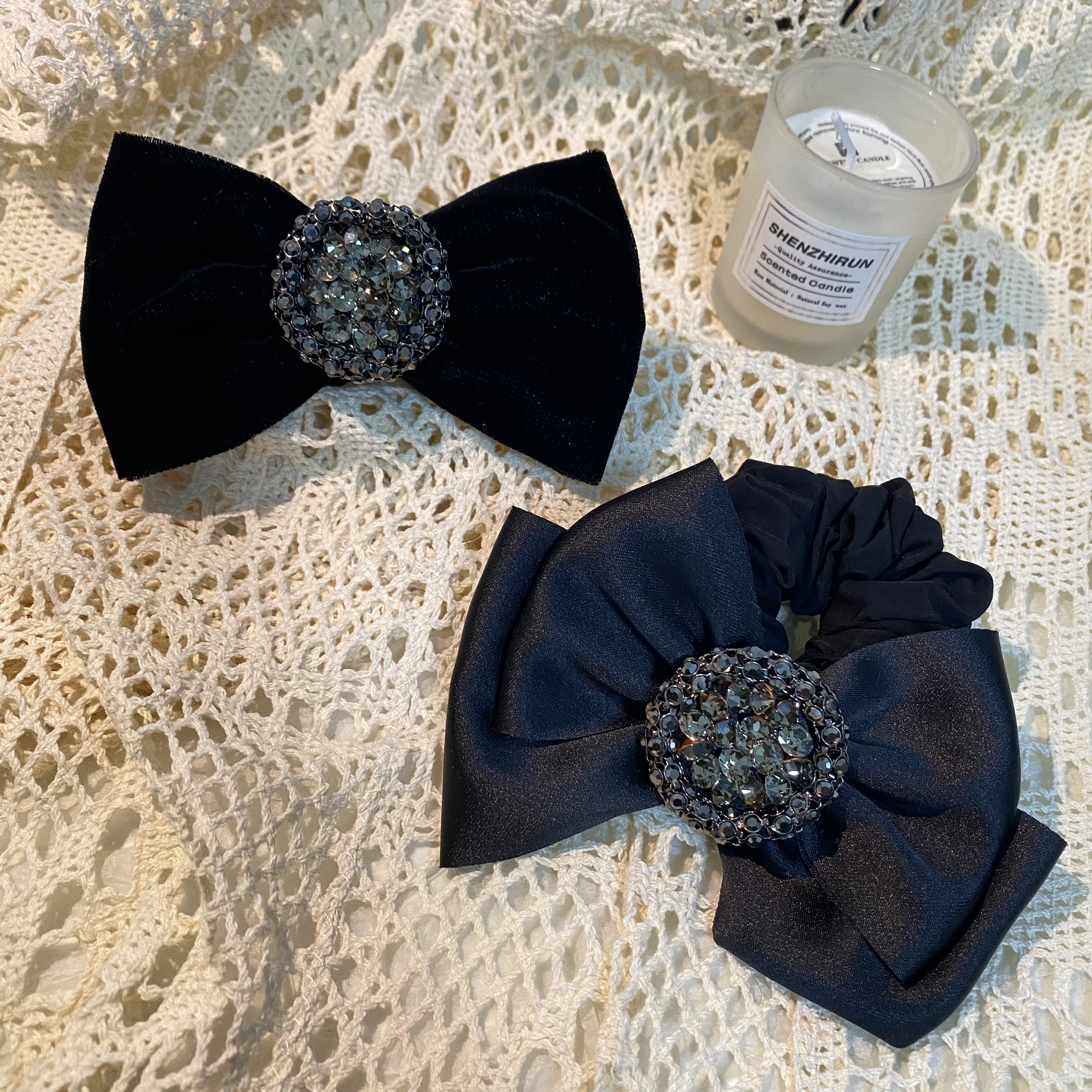 韩国Eunoia Nero【圆盘华子钻蝴蝶结肠圈】4026时尚韩版重工