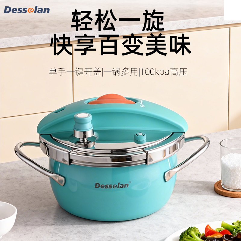 Desselan德森朗炫彩珐琅不锈钢 3.5升100kpa 双按304不锈钢高压锅