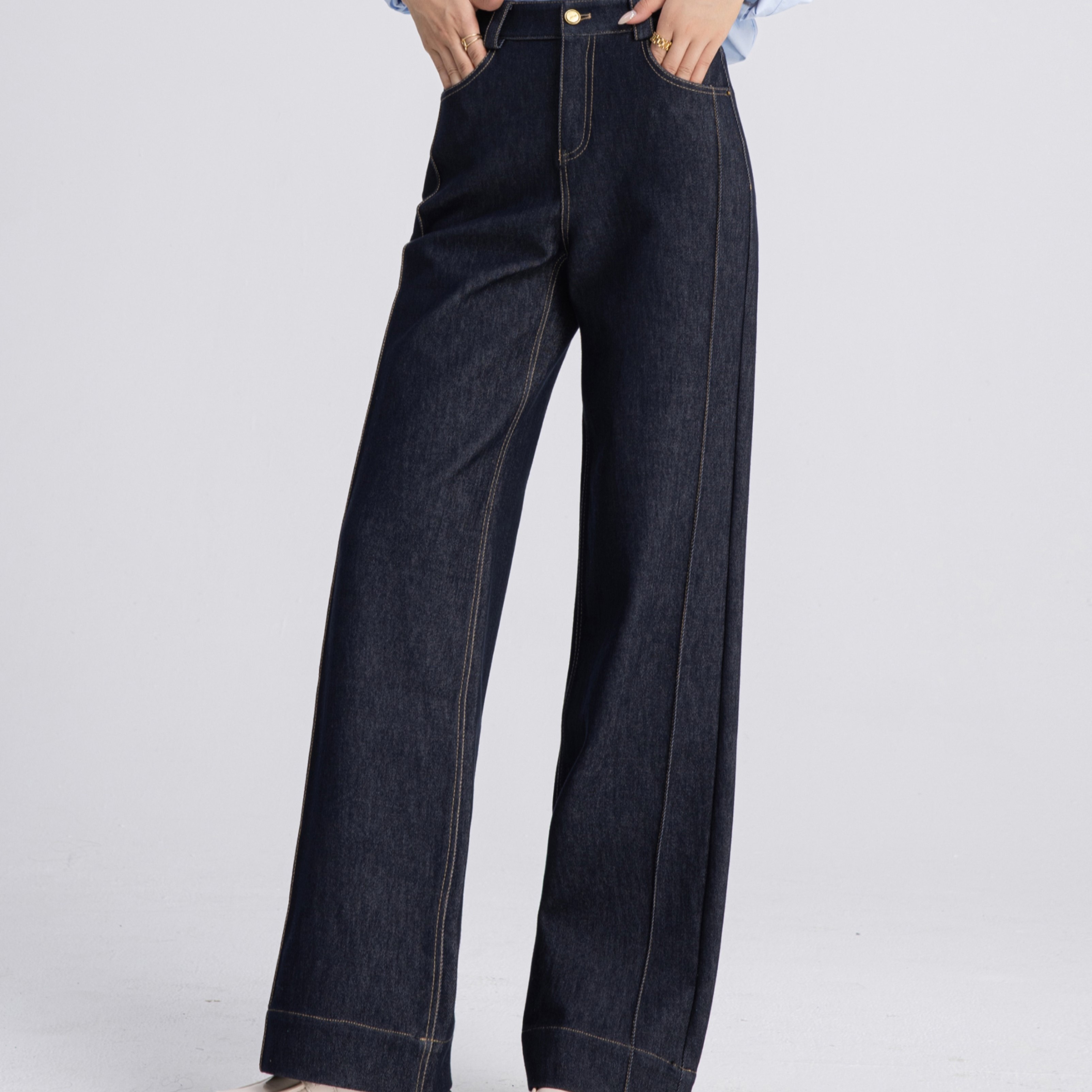 依仙圣姿Y53H2895女裤2025秋新款高腰弹力显高显瘦宽松A版阔腿裤