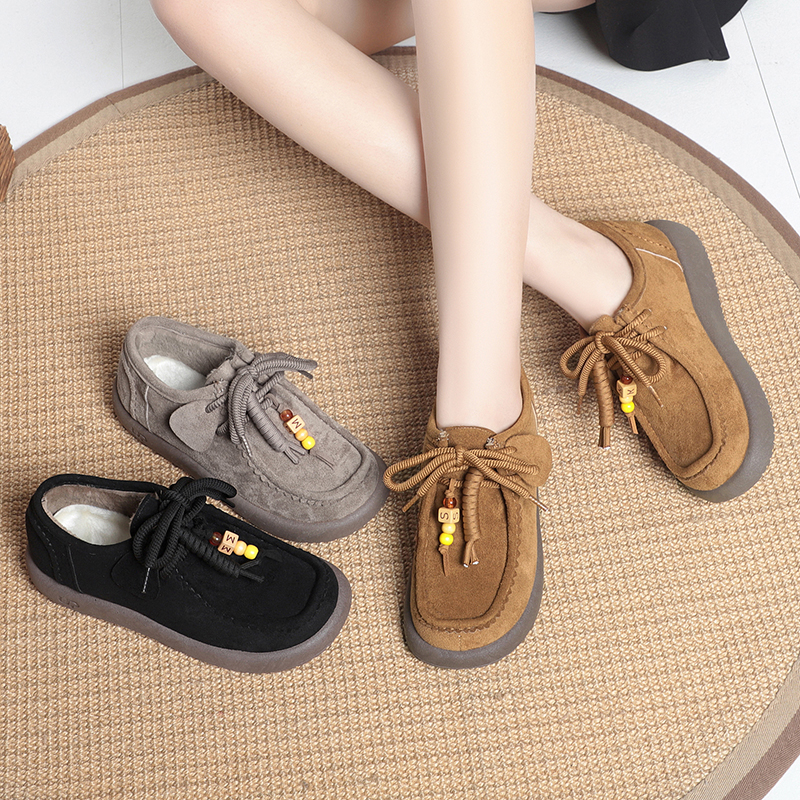 冬季老北京布鞋女款加厚棉鞋乐福鞋软底民族风保暖加绒平底学生鞋