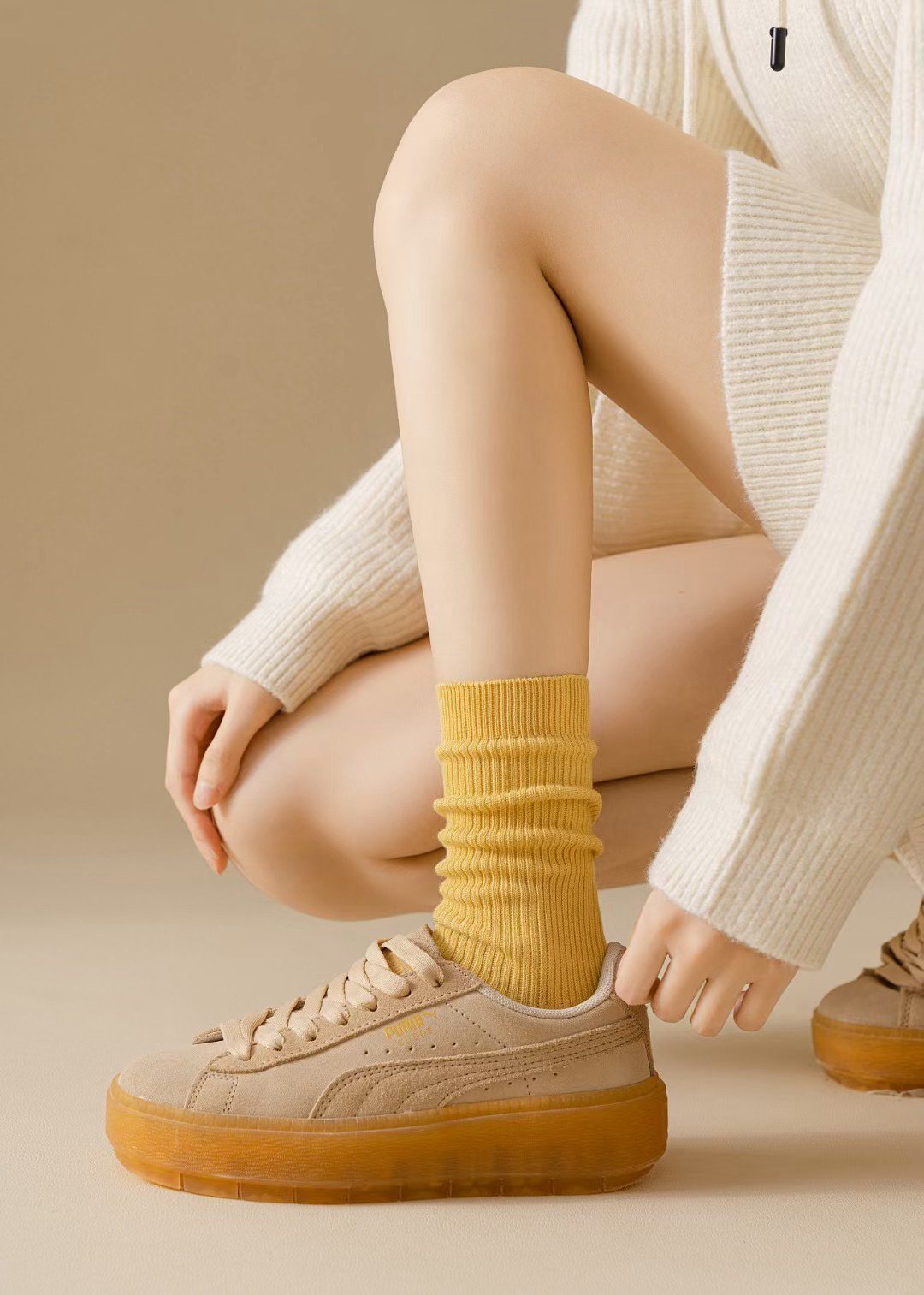 堆堆袜女春秋款中筒袜精纺羊毛双针月子秋冬女士男士高帮长筒袜