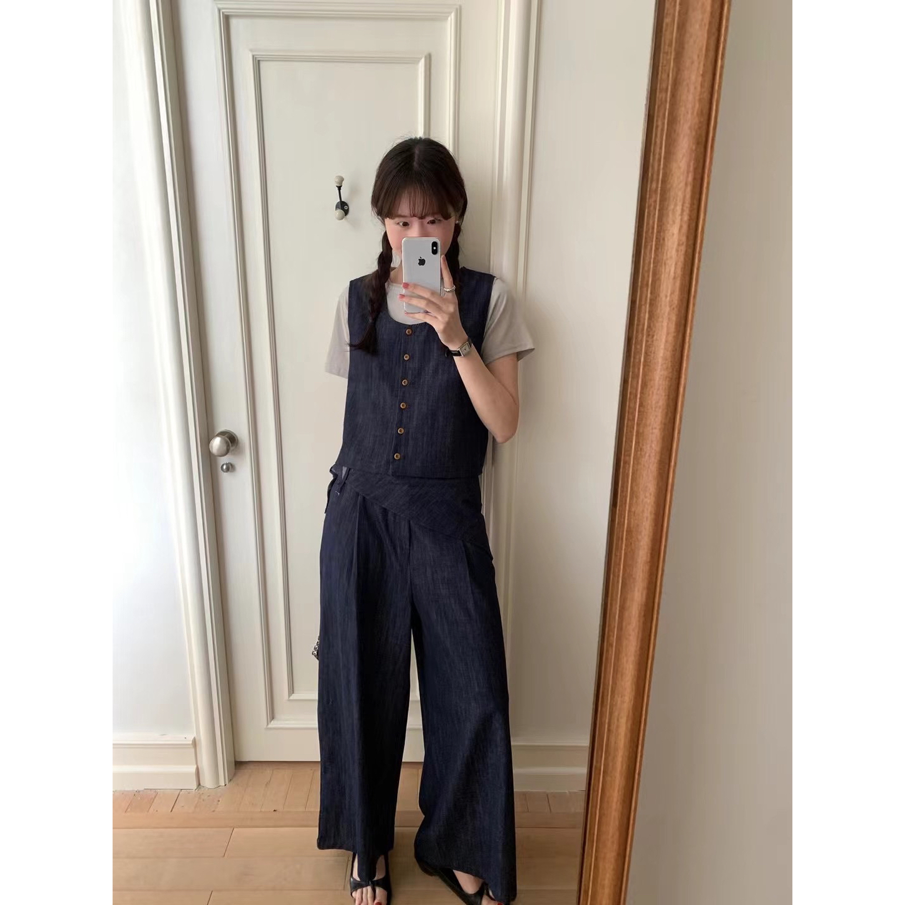 No退No换 韩系u领牛仔套装➕披肩