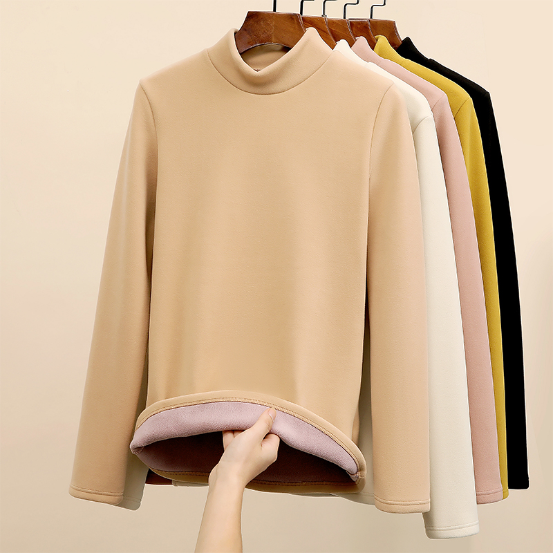 【500克加绒加厚】半高领打底衫女冬季保暖内搭长袖上衣外穿百搭