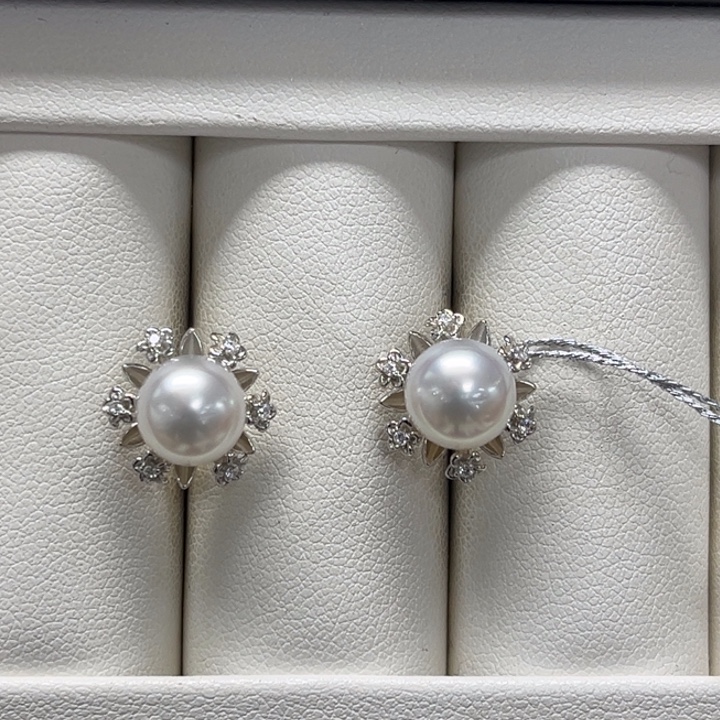 海水珍珠耳饰银S925镶嵌澳白 8-9mm 82号