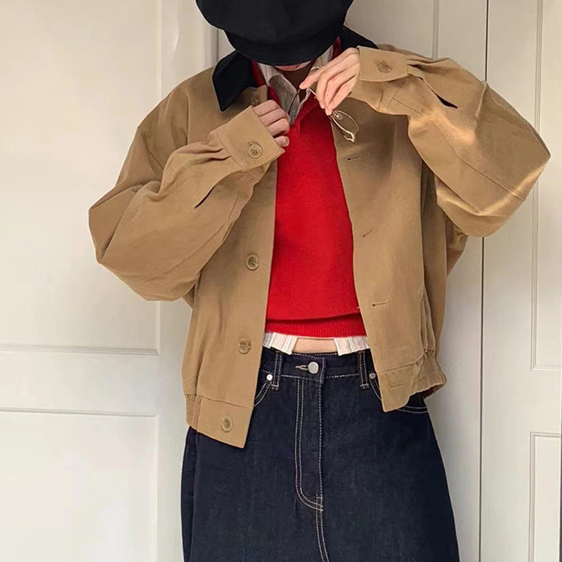 2025年春新款韩日常通勤百搭复古美式短款棒球夹克外套