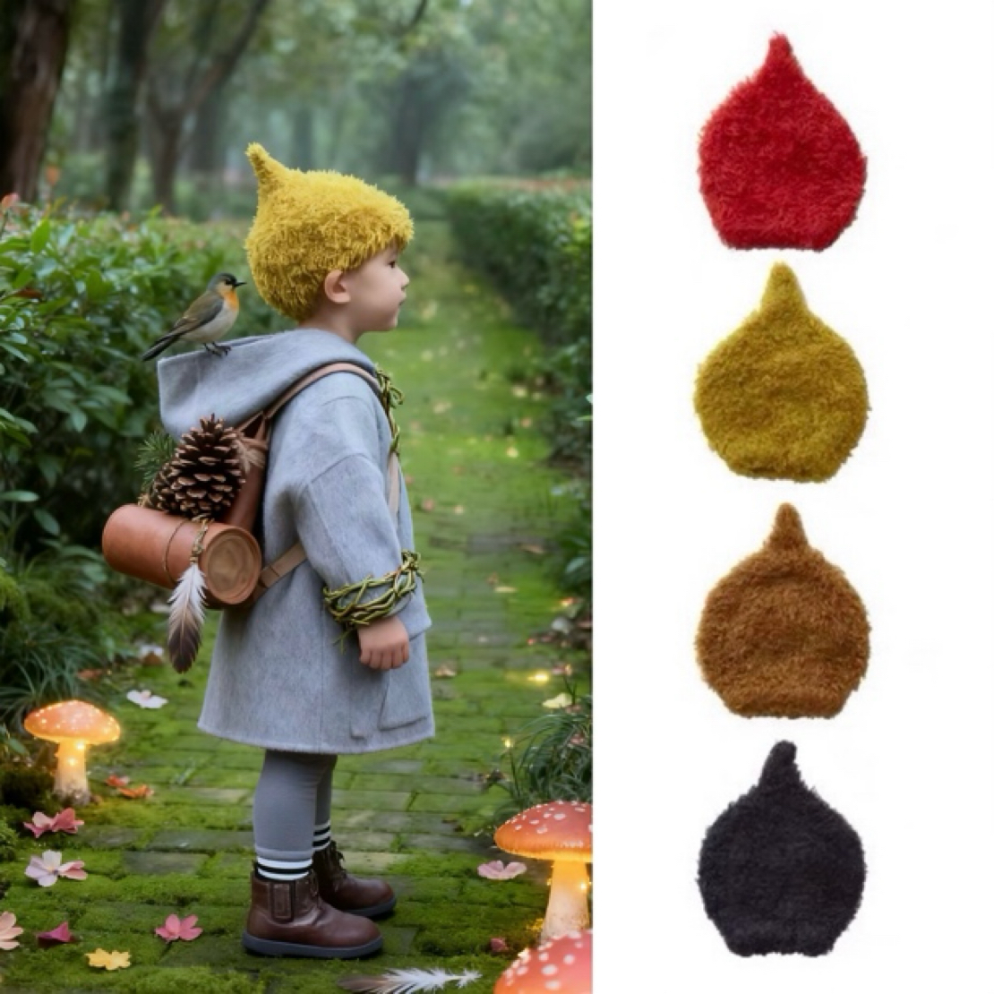 BangBang饱饱秋冬男女儿童毛绒绒精灵帽可爱时髦柔软保暖针织帽子