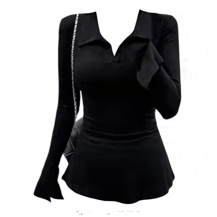 阿遥家【浮华旧梦】垫肩喇叭袖polo领长袖上衣