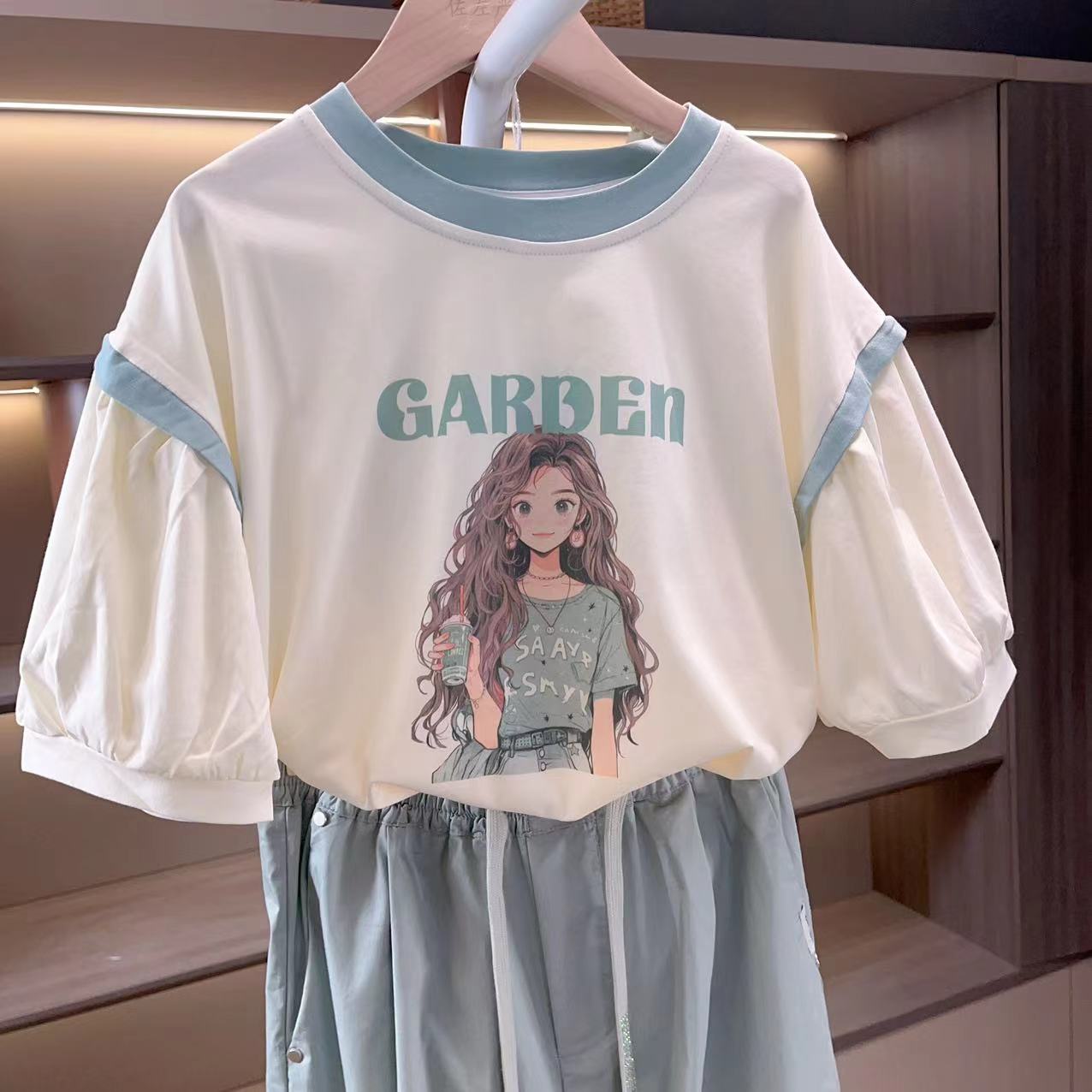 女童短袖T恤春装2025春夏新款亲子装百搭儿童打底衫上衣