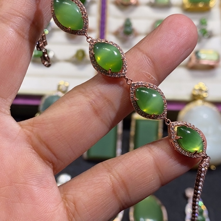 和田玉（碧玉）银S925镶嵌手链