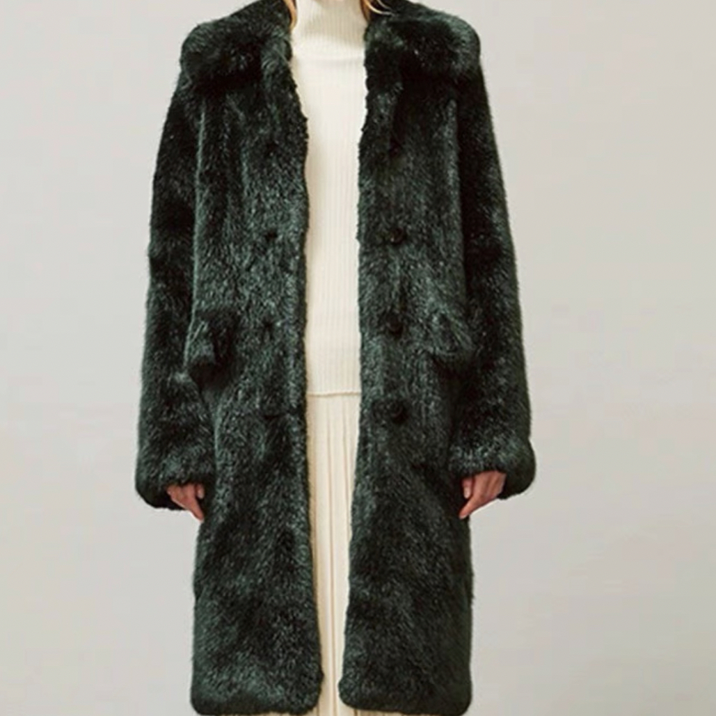 99新 TORY BURCH/汤丽柏琦 墨绿色皮草外套/S码/C01413